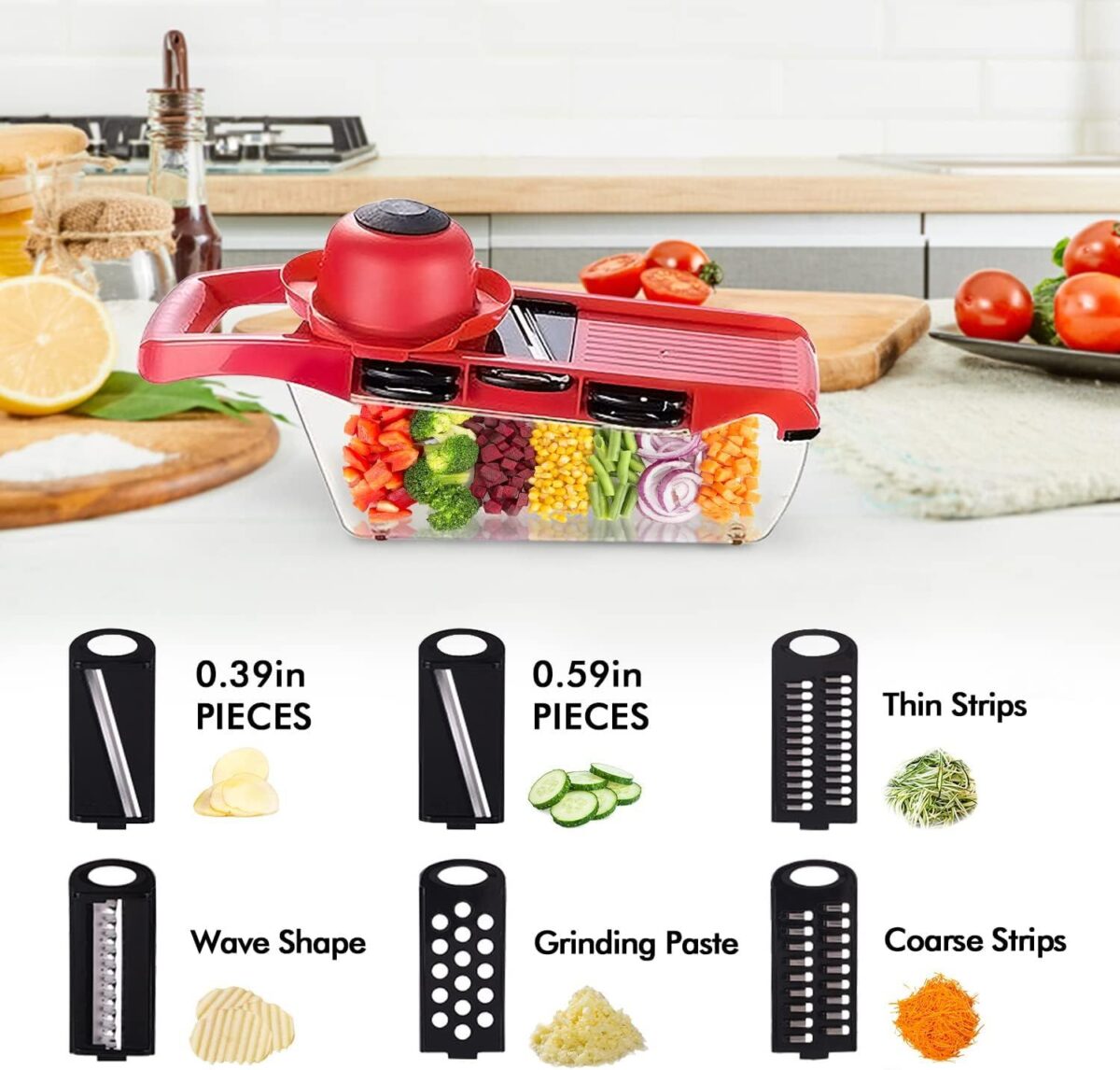 10 in 1 Multi-Function Vegetable and Fruit Chopper, Mandoline Slicer, Onion Potato Cheese Shredder, Salad Spiralizer Cutter, Veggie Grater Dicer Artifact with Vegetable Peeler,Hand Guard and Container - Image 2