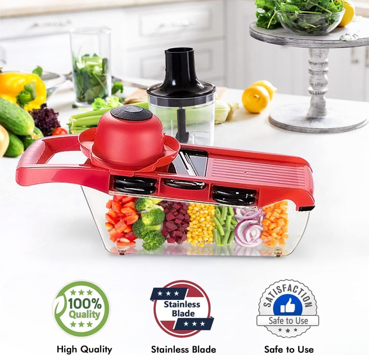 10 in 1 Multi-Function Vegetable and Fruit Chopper, Mandoline Slicer, Onion Potato Cheese Shredder, Salad Spiralizer Cutter, Veggie Grater Dicer Artifact with Vegetable Peeler,Hand Guard and Container - Image 1