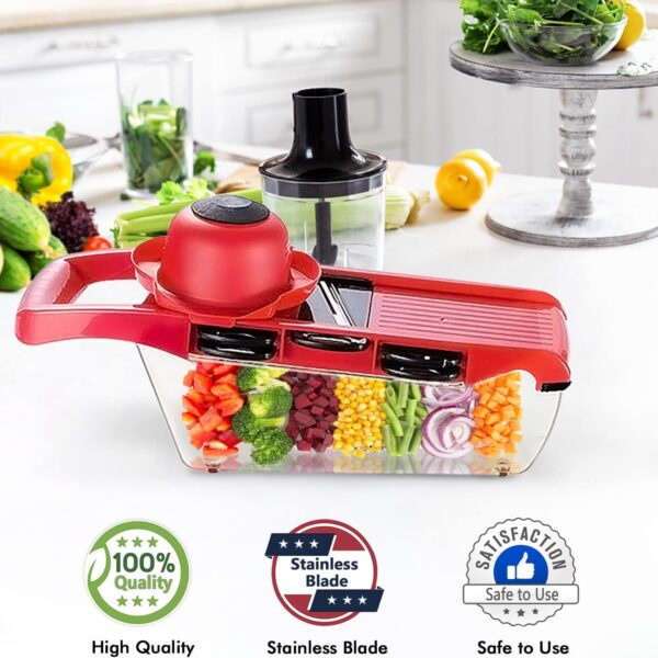10 in 1 Multi-Function Vegetable and Fruit Chopper, Mandoline Slicer, Onion Potato Cheese Shredder, Salad Spiralizer Cutter, Veggie Grater Dicer Artifact with Vegetable Peeler,Hand Guard and Container