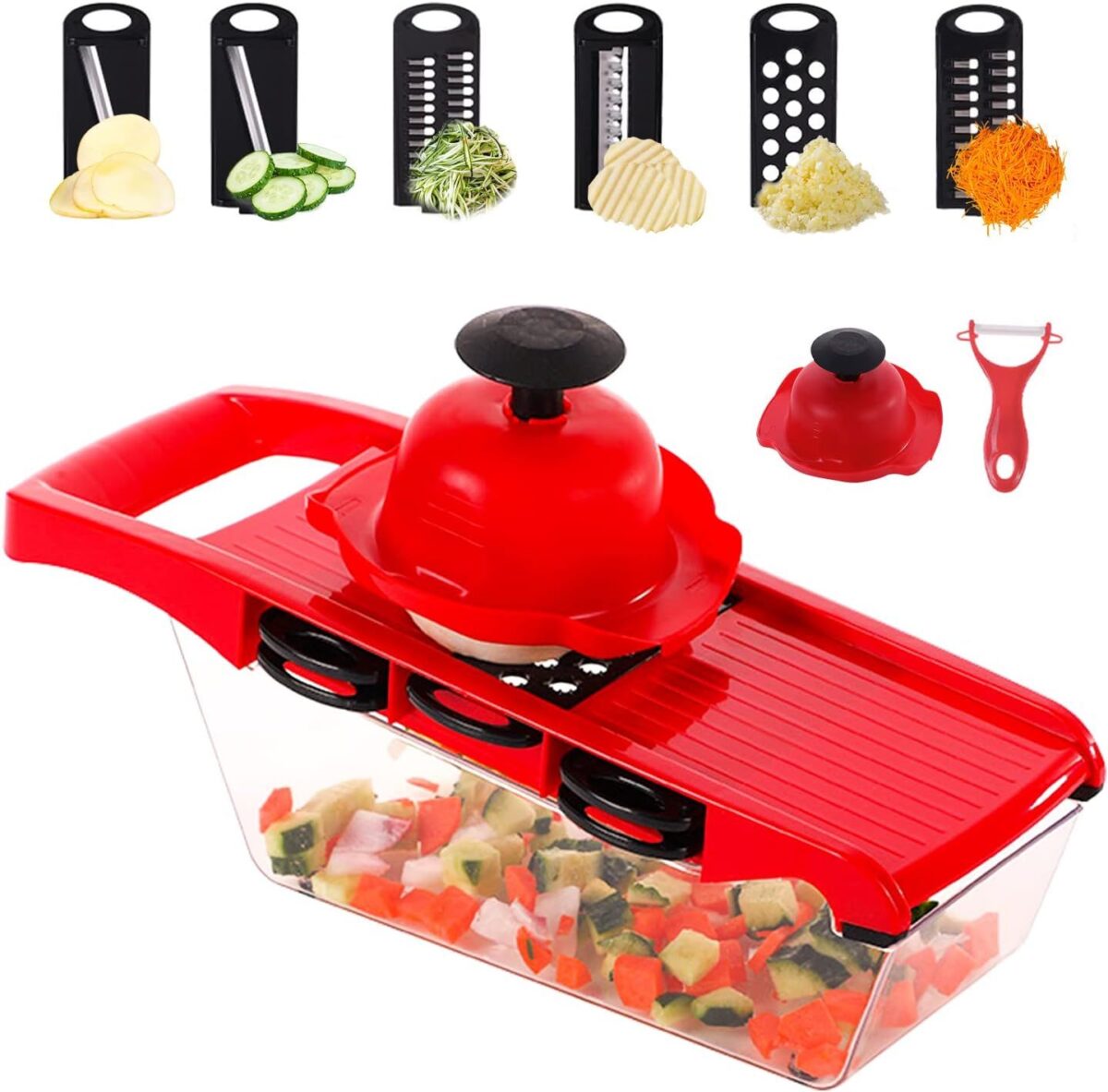 10 in 1 Multi-Function Vegetable and Fruit Chopper, Mandoline Slicer, Onion Potato Cheese Shredder, Salad Spiralizer Cutter, Veggie Grater Dicer Artifact with Vegetable Peeler,Hand Guard and Container - Image 3