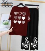 Brown&Black Women Printed Night Suit Fabric Jersey