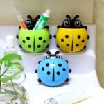 Creative Cute Cartoon Ladybug Kids Wall Suction Cup Mount Toothbrush Toothpaste Holder Pencil Pen Travel Storage Organizer