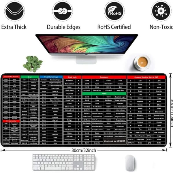 Keyboard Shortcut Mouse Pad, Office/Excel/Word/PPT Shortcuts Cheat Sheet Mat, Quick Key Super Large Anti-Slip Keyboard Pad wit Clear Shortcut Key