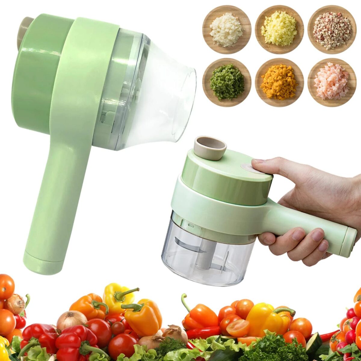4 in 1 Portable Electric Vegetable Cutter Set Mini Wireless Food Processor Garlic Chili Onion Celery Ginger Meat Garlic Chopper - Image 1