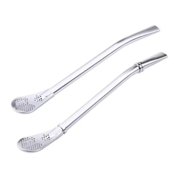 Stainless steel straw spoon Coffee stirring spoon filter spoon Juice straw filter spoon